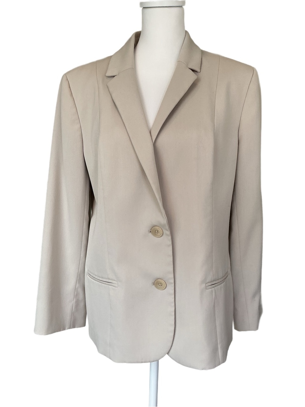 Anne Klein Light Taupe Khaki Single-Breasted Two-Button Lined Blazer